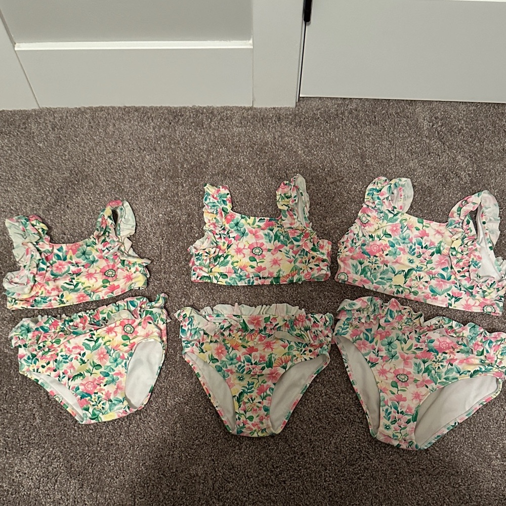 Janie and Jack Floral Kids Swim Bikinis - Pink and Green